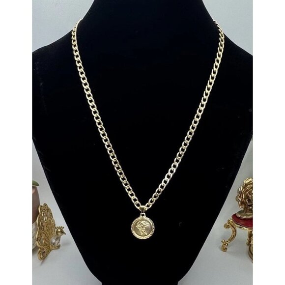 Cuban Chain 18k Gold Plated Sagittarius Horoscope Coin Pendant Necklace - Picture 3 of 9